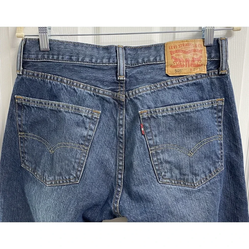 Levi's 505 Regular Fit Men's Straight Leg Blue Denim Stretch Jeans Zip Fly 31x32